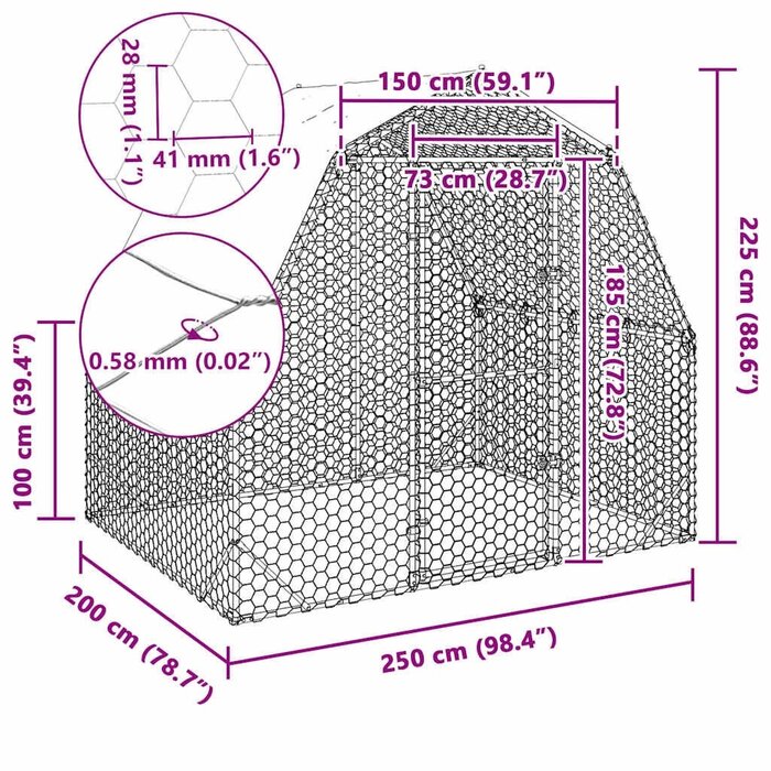 Großer Hühnerstall 2,5x2x2,25 m - Verzinkter Stahl - Bis zu 35% Rabatt