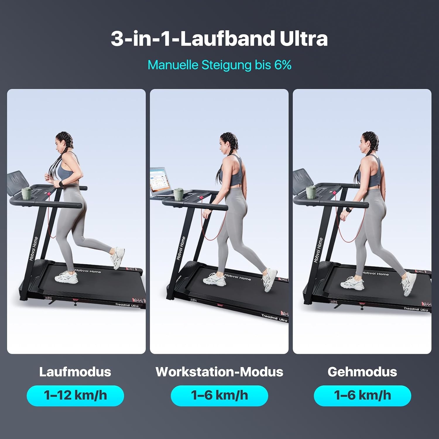 3-in-1 Laufband bis zu 12 km/h mit 6% Steigung - bis zu 64% Rabatt sparen