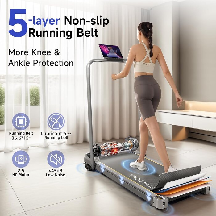 Faltbares 2,5 PS Laufband - Büro & Zuhause - Silber - bis zu 30% Rabatt