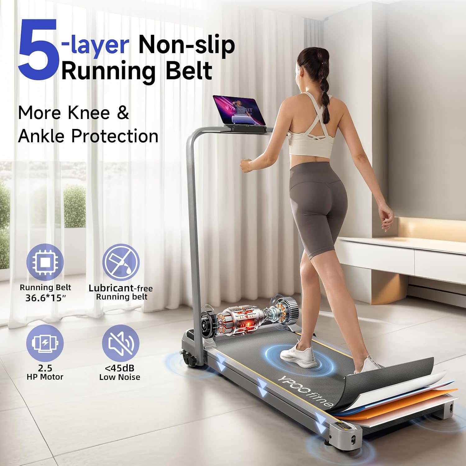 Faltbares 2,5 PS Laufband - Büro & Zuhause - Silber - bis zu 30% Rabatt
