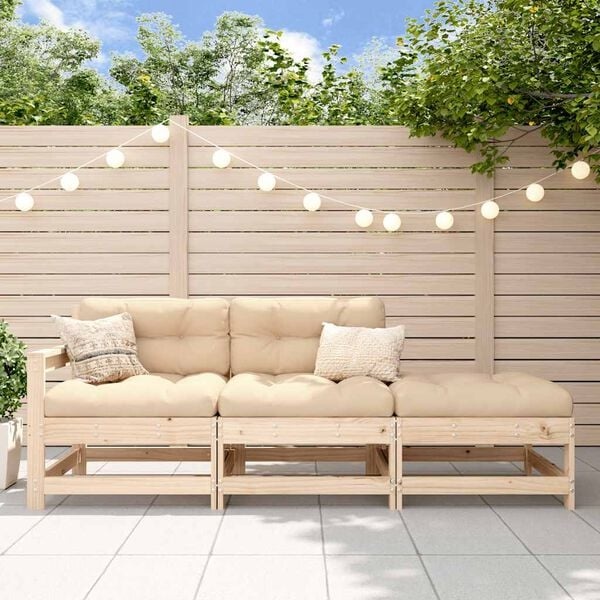3-tlg. Garten-Loungeset aus Kiefernholz, Beige - jetzt bis zu 35% sparen