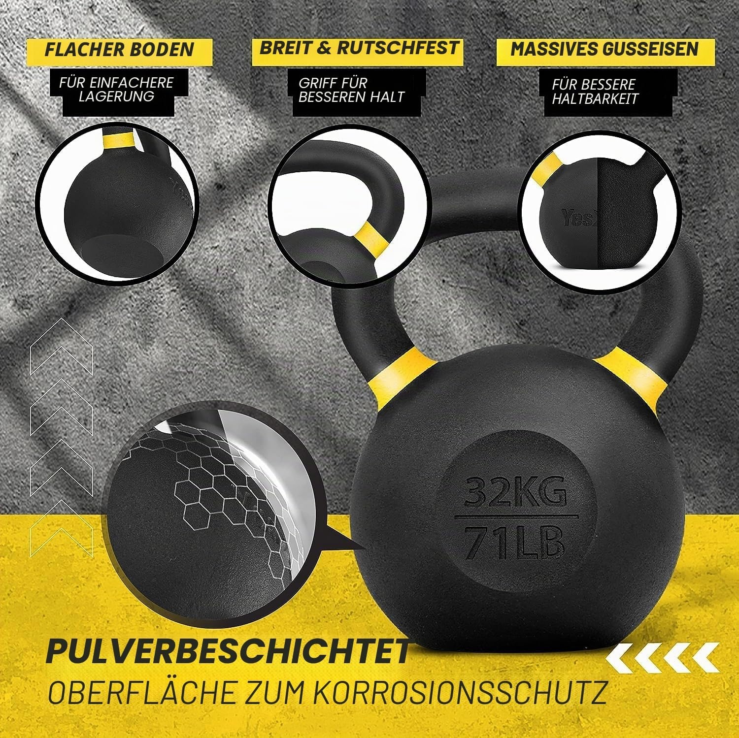 Professionelle Kettlebell 32 kg Gusseisen - bis zu 35% Rabatt