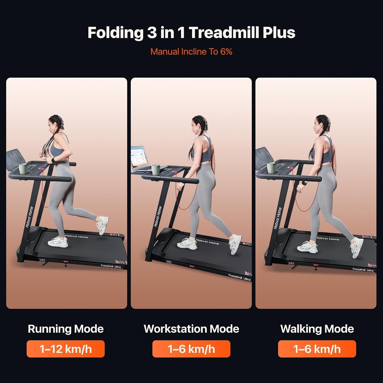 3-in-1 Laufband bis 12 km/h mit 6% Neigung - Jetzt bis zu 35% sparen