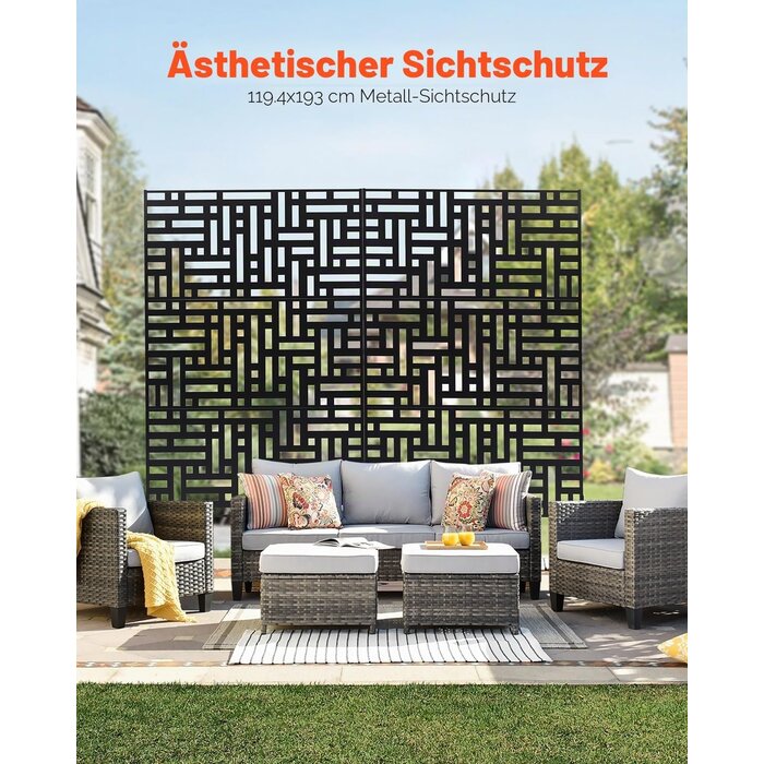 3-tlg. Sichtschutzwand Metall, 120x193cm, Schwarz - bis zu 69% Rabatt