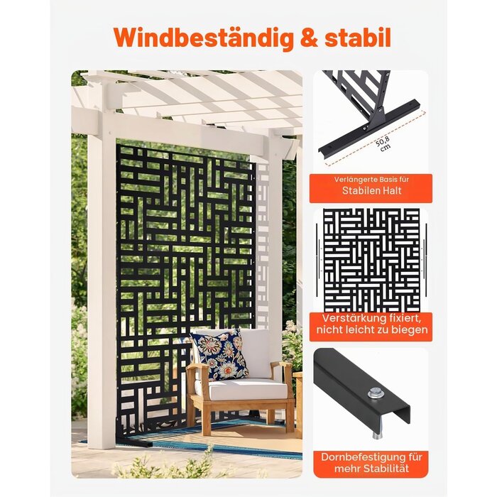 3-tlg. Sichtschutzwand Metall, 120x193cm, Schwarz - bis zu 69% Rabatt