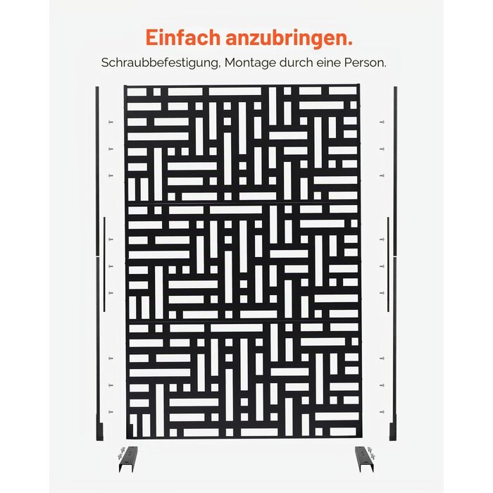 3-tlg. Sichtschutzwand Metall, 120x193cm, Schwarz - bis zu 69% Rabatt