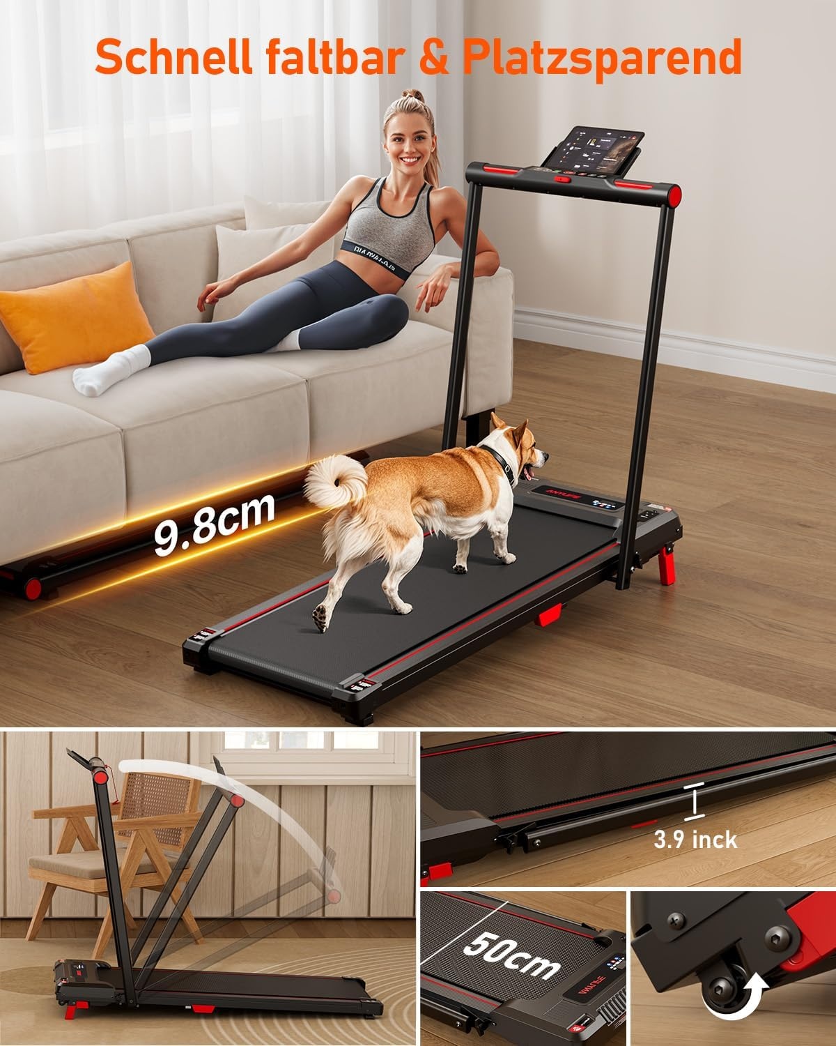 Faltbares Laufband in Rot, 150kg Tragkraft - Sparen Sie bis zu 35% im Outlet