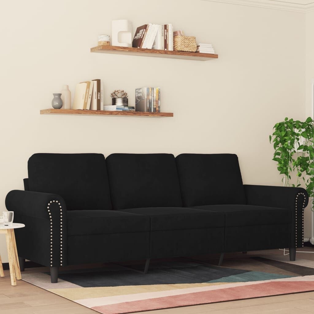 3-Sitzer Samtsofa 180 cm Schwarz - Jetzt bis zu 35% Rabatt sichern