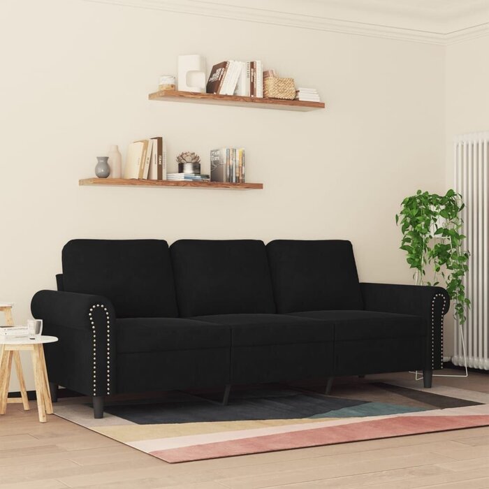 3-Sitzer Samtsofa 180 cm Schwarz - Jetzt bis zu 35% Rabatt sichern