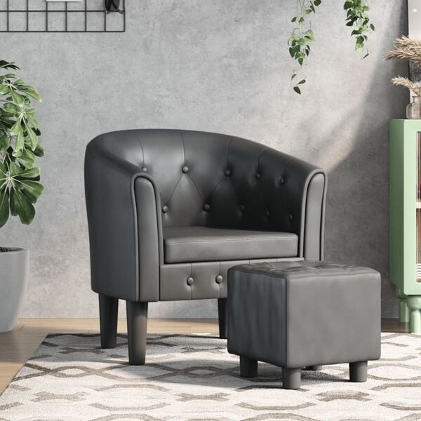 Eleganter Cocktailsessel mit Hocker - Grau - Jetzt bis zu 35% sparen
