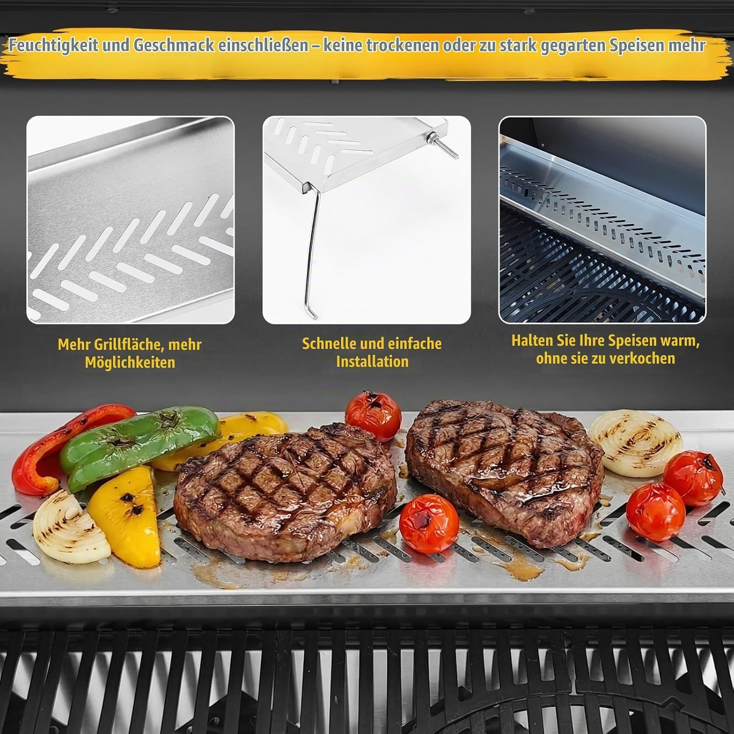 Edelstahl-Warmhalterost für Gasgrill 74,4 x 24 cm | Bis zu 31% Rabatt