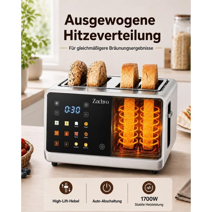 Edelstahl 4-Scheiben-Toaster mit Touchscreen - bis zu 33% reduziert
