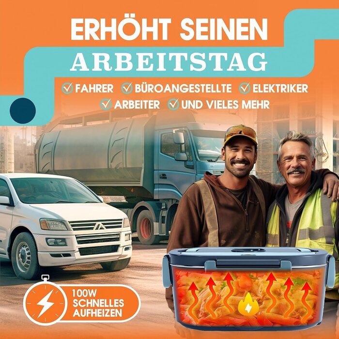 Elektrische Lunchbox 1,5L, 100W - Vielseitig für Auto & Büro - bis zu 32% Rabatt