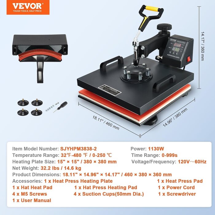 2-in-1 Transferpresse 38x38cm, 1500W für Textilien - Jetzt bis zu 35% Rabatt