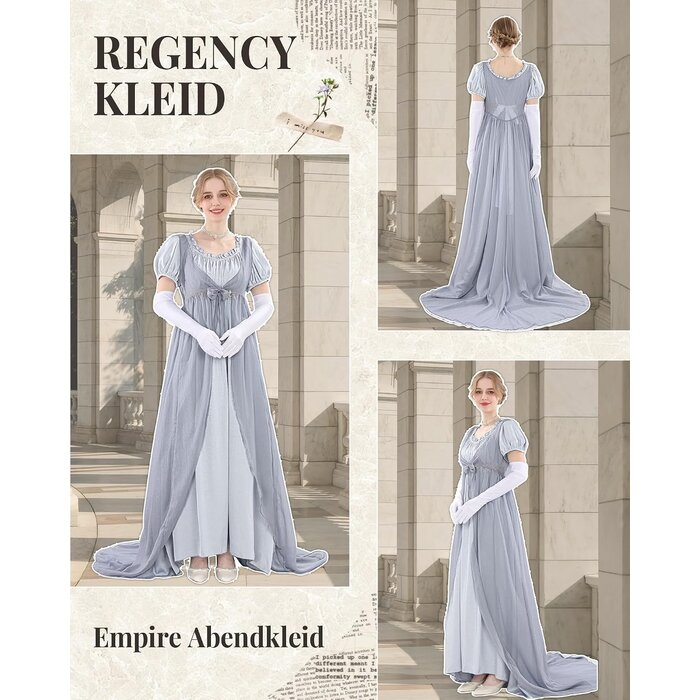 Damen Regency Kleid Blau Gr. L - Historisches Kostüm - bis zu 34% sparen