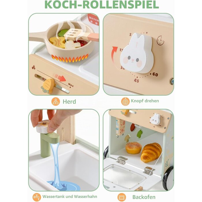 2-in-1 Holz-Lauflernwagen mit Spielküche - grün - bis zu 34% sparen
