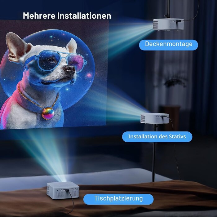 Mini Beamer Full HD 1080P - Tragbarer Projektor inkl. Stativ - bis zu 34% Rabatt