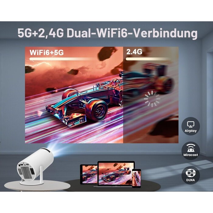 Tragbarer Mini-Beamer Android 11, 4K Unterstützung, 180° schwenkbar - bis zu 34%