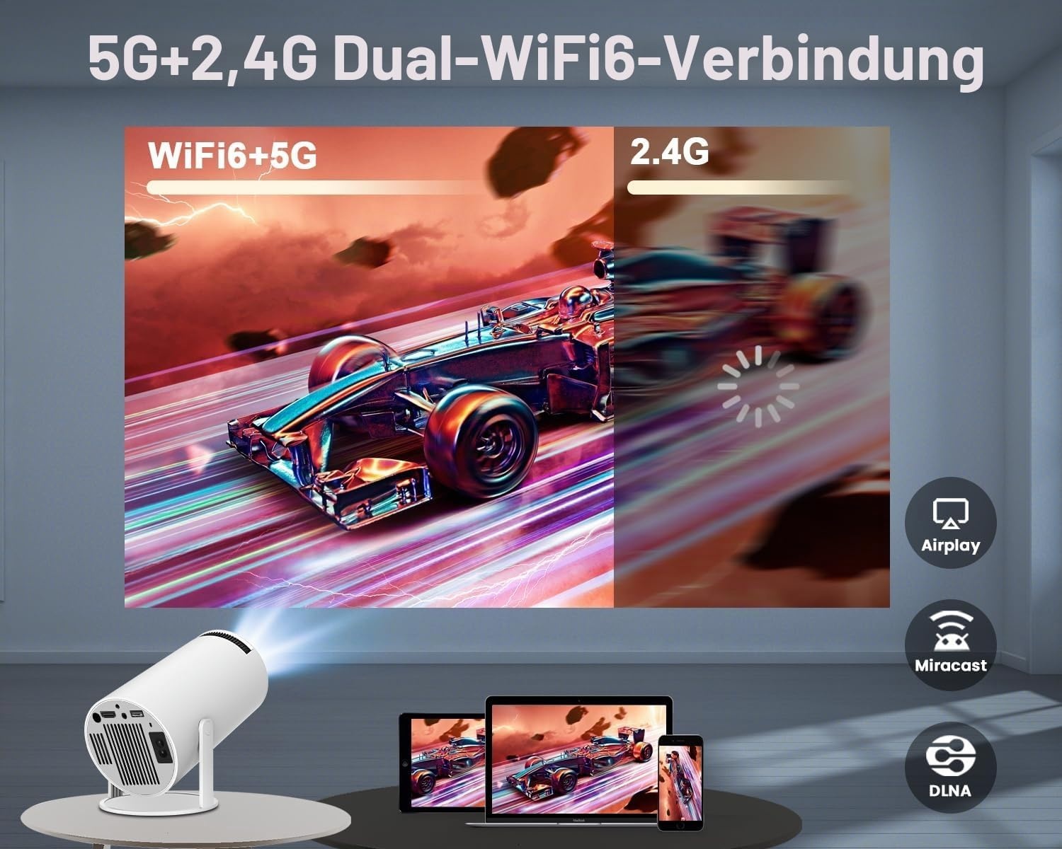 Tragbarer Mini-Beamer Android 11, 4K Unterstützung, 180° schwenkbar - bis zu 34%