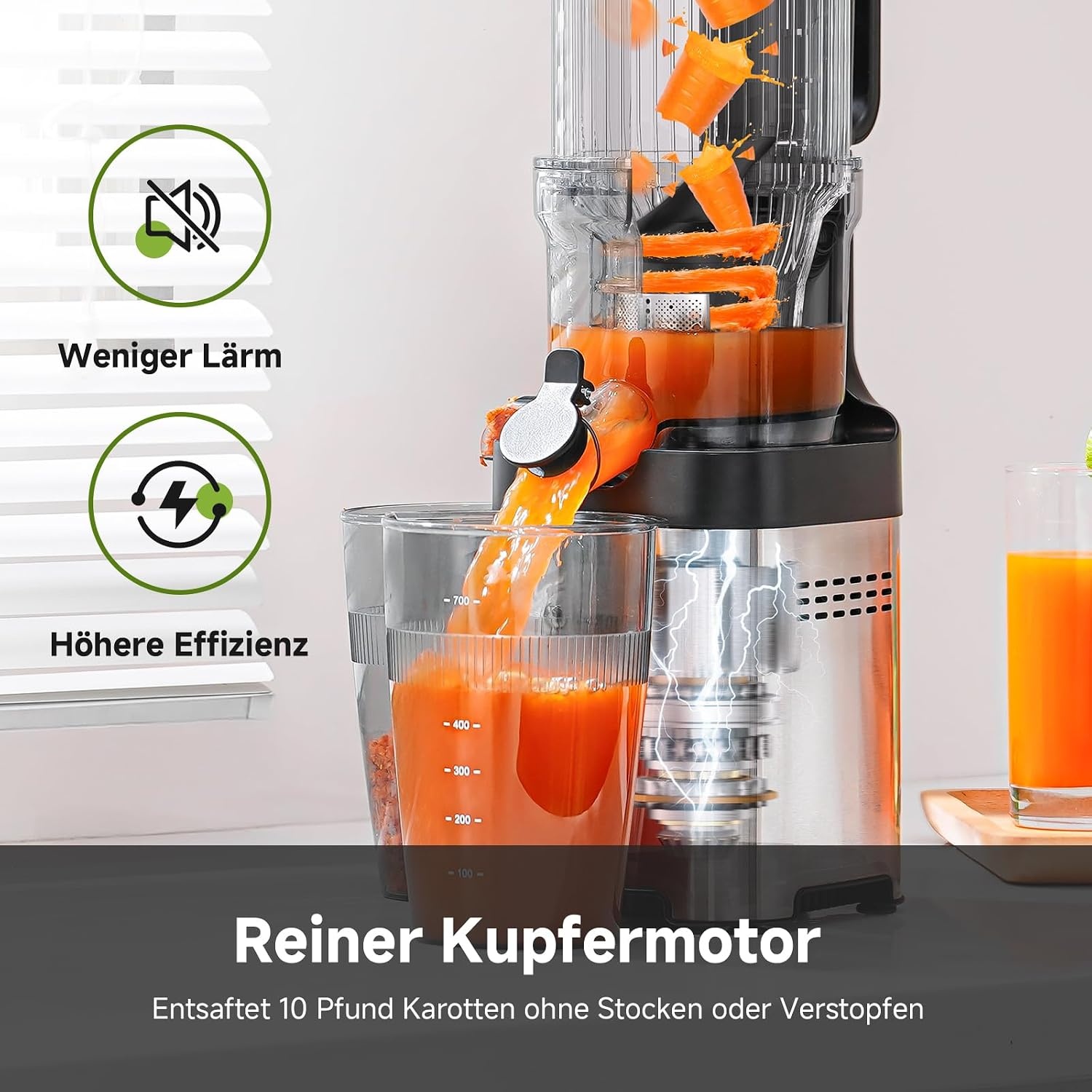 Slow Juicer Edelstahl mit 120 mm Einfüllschacht - bis zu 34 % reduziert