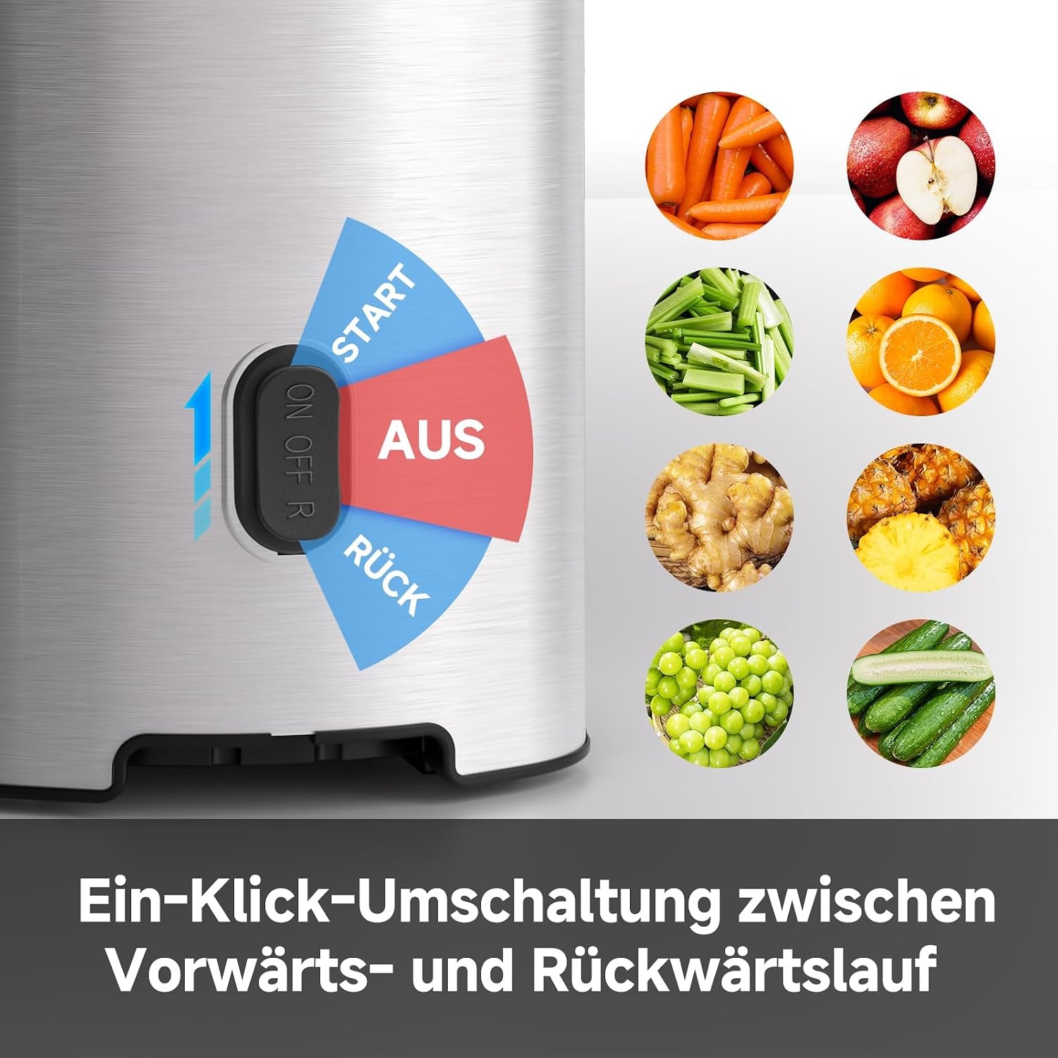 Slow Juicer Edelstahl mit 120 mm Einfüllschacht - bis zu 34 % reduziert