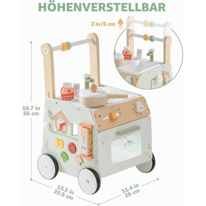 2-in-1 Lauflernwagen & Spielküche aus Holz - Grün - bis zu 34% Rabatt