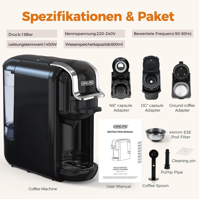 4-in-1 Kapsel-Kaffeemaschine, 19 Bar, für Nespresso & mehr - bis zu 35% Rabatt