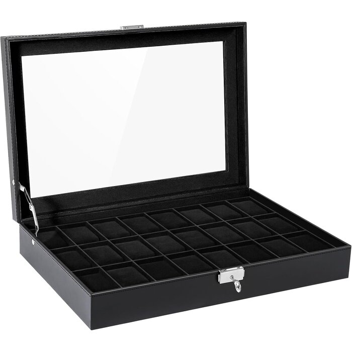Uhrenbox für 24 Uhren mit Glasdeckel - Schwarz - bis zu 32% günstiger