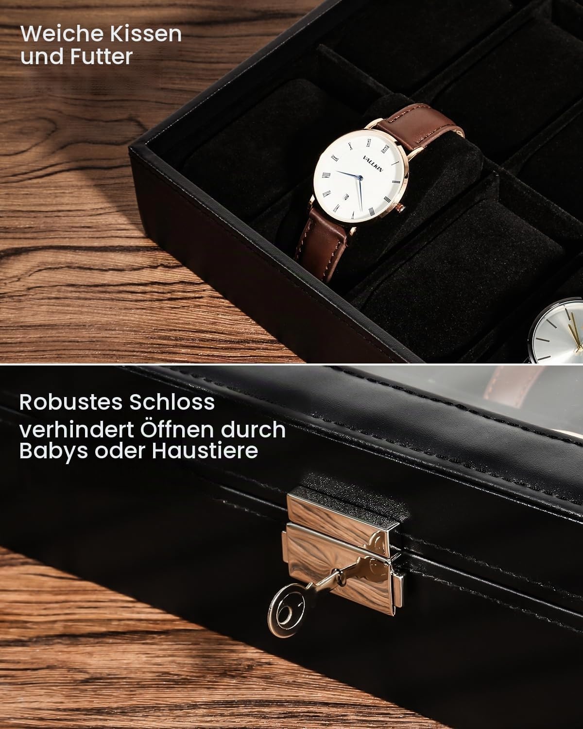 Uhrenbox für 24 Uhren mit Glasdeckel - Schwarz - bis zu 32% günstiger