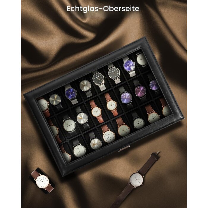 Uhrenbox für 24 Uhren mit Glasdeckel - Schwarz - bis zu 32% günstiger