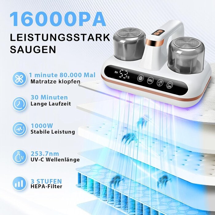 Kabelloser Milbensauger mit UV-Licht & 18.000 PA - jetzt bis zu 34% günstiger