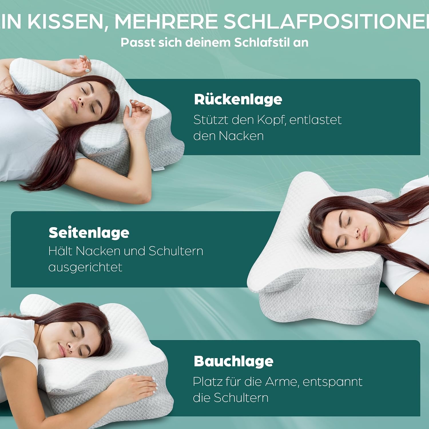 Ergonomisches Nackenkissen Memory Foam 62x40cm - bis zu 33% reduziert