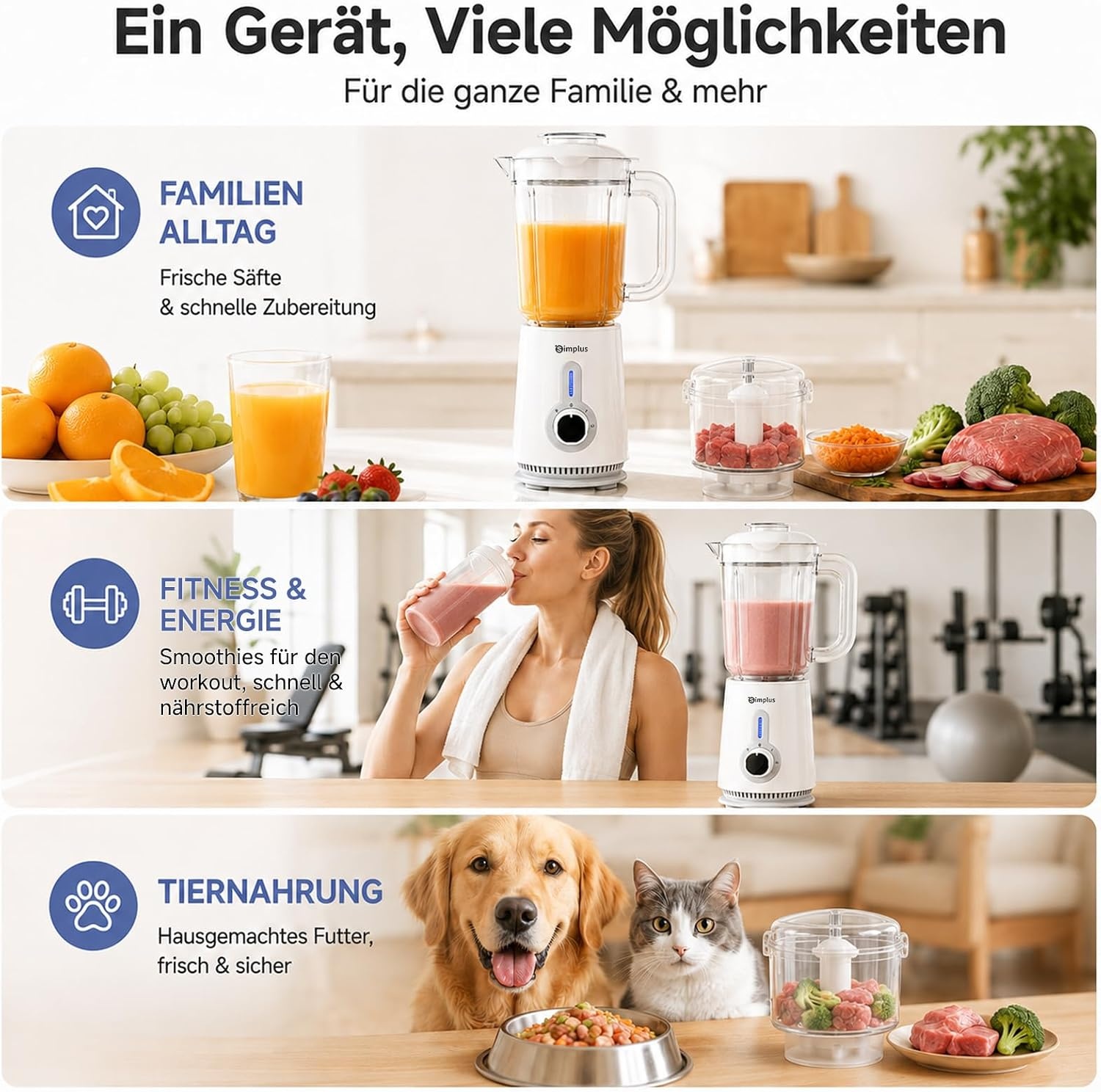 3-in-1 Standmixer weiß, 1,25L - Jetzt bis zu 33% günstiger sparen