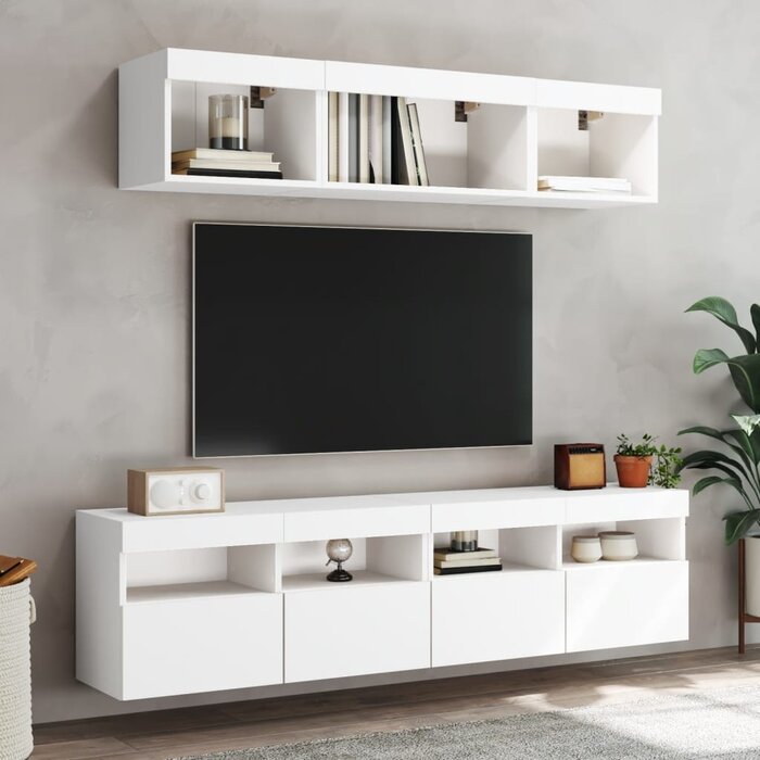 Modernes TV-Wandboard Set mit LED - Weiß - jetzt bis zu 35 % Rabatt