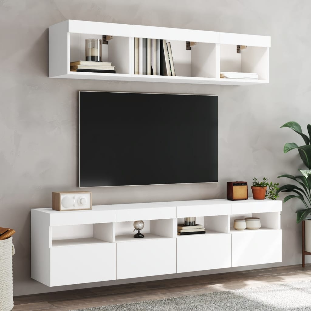 Modernes TV-Wandboard Set mit LED - Weiß - jetzt bis zu 35 % Rabatt