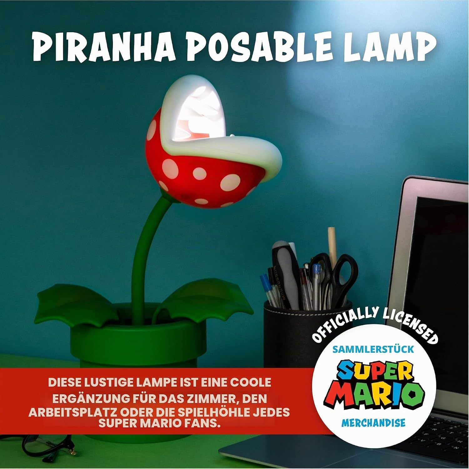 Piranha-Pflanze LED-Lampe 33 cm - Flexibler Kopf - bis zu 33% reduziert