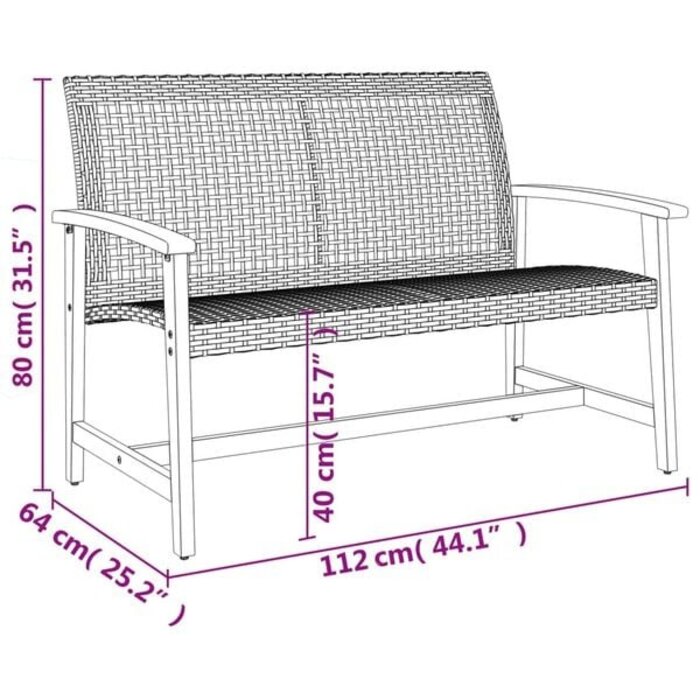 Vidaxl Gartenbank 112 cm aus Poly-Rattan & Akazie - bis zu 34% sparen