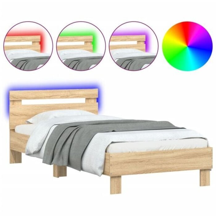 Vidaxl Bettgestell Sonoma-Eiche 90x200 mit LED & Kopfteil - bis zu 34% günstiger