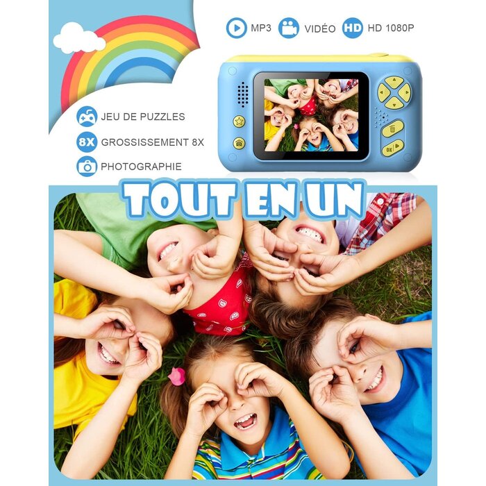 Kinder-Digitalkamera 1080P mit Selfie-Objektiv - Blau - bis zu 31% Rabatt
