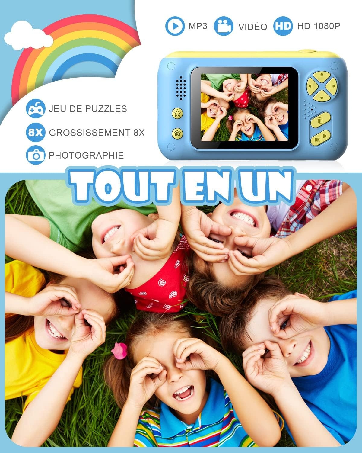 Kinder-Digitalkamera 1080P mit Selfie-Objektiv - Blau - bis zu 31% Rabatt