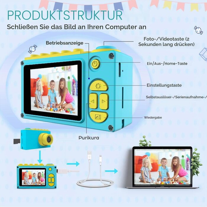 Digitale Kinderkamera Full HD mit 32GB SD-Karte - Blau bis zu 32% günstiger