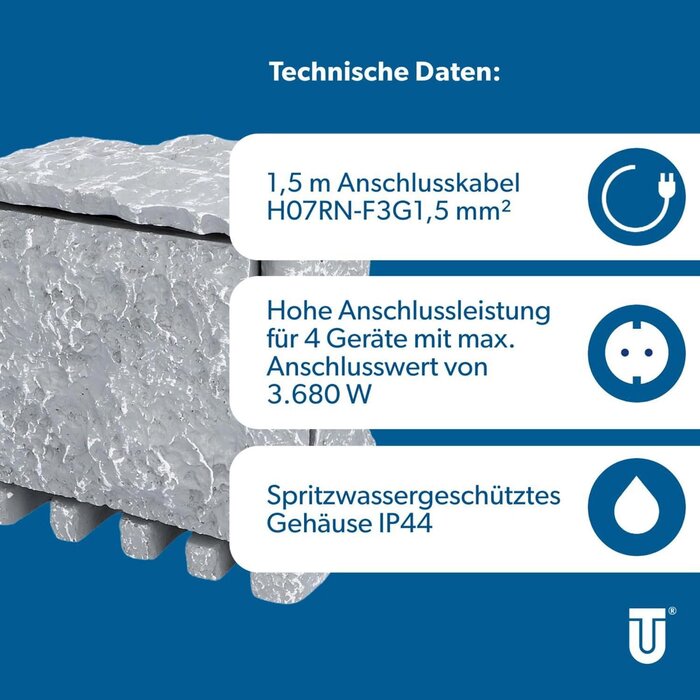 Smarte 4-fach Gartensteckdose Steinoptik IP44 - bis zu 33% Rabatt