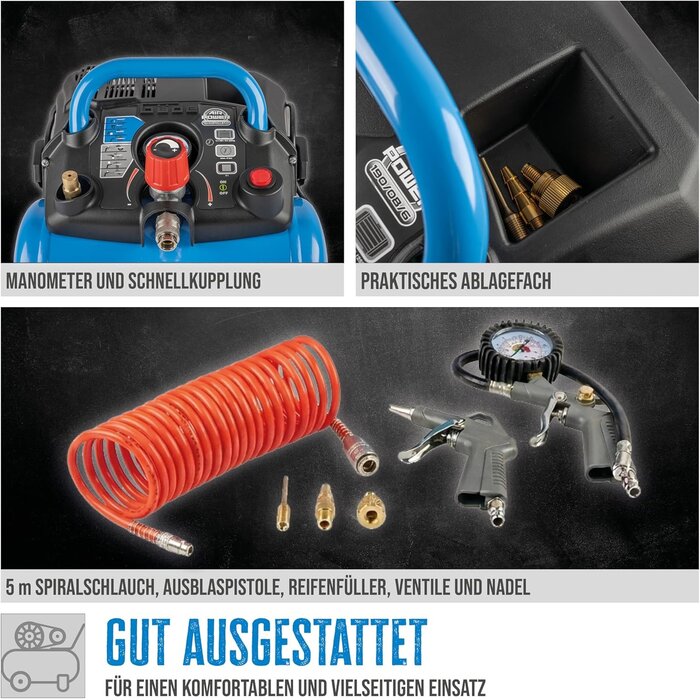 Luftkompressor 8 bar, 6 Liter - 1100W inkl. Zubehör - bis zu 34% Rabatt