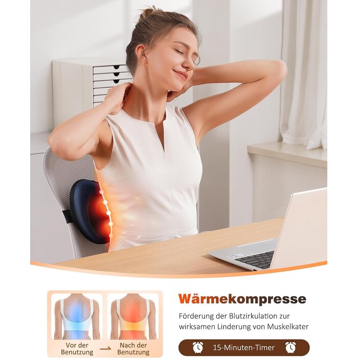 Shiatsu-Massagekissen mit Wärme - 3D-Köpfe für Nacken & Rücken - bis zu 32% Rabatt