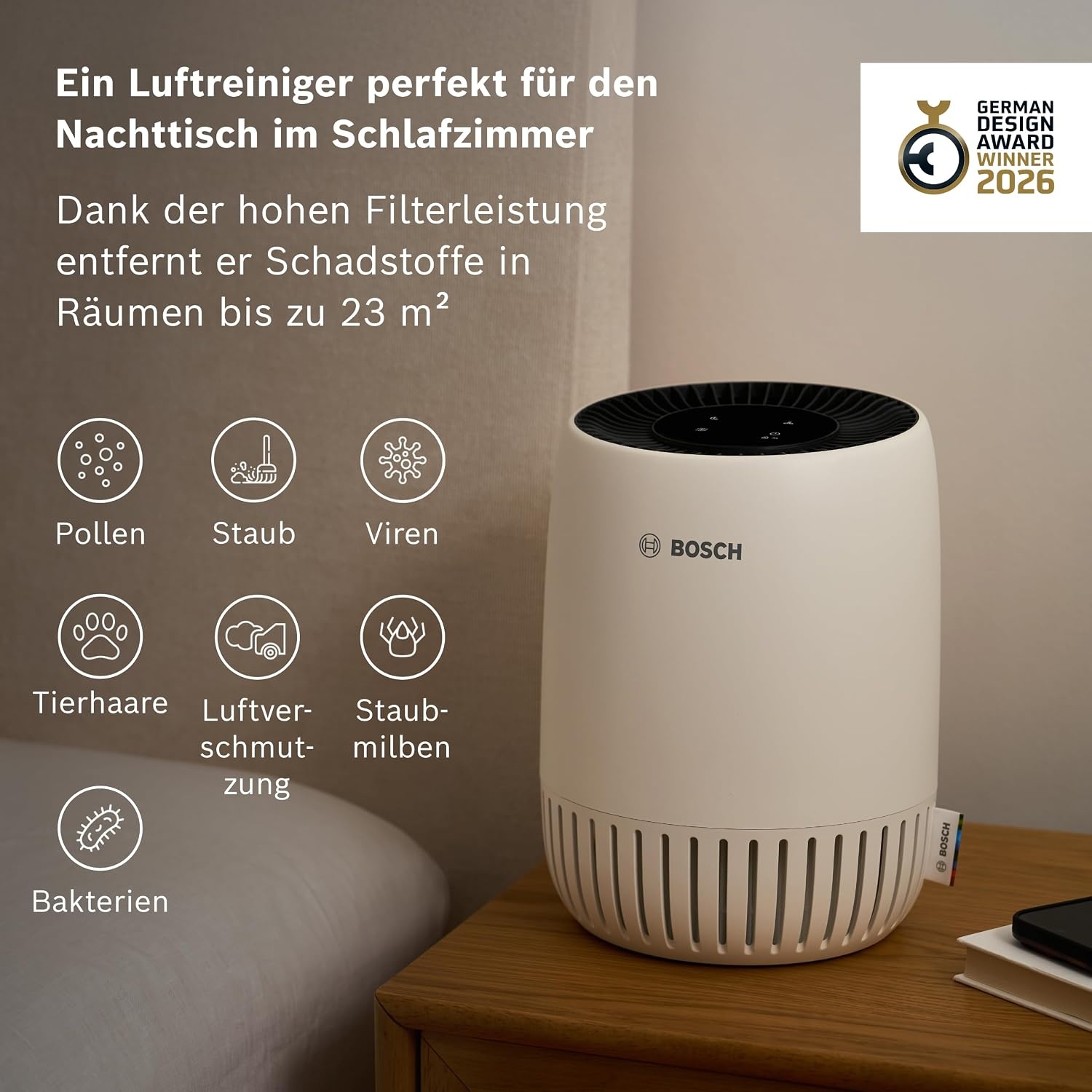 HEPA-Luftreiniger für bis zu 23 m² | CADR 100 m³/h | Weiß | bis zu 34% sparen