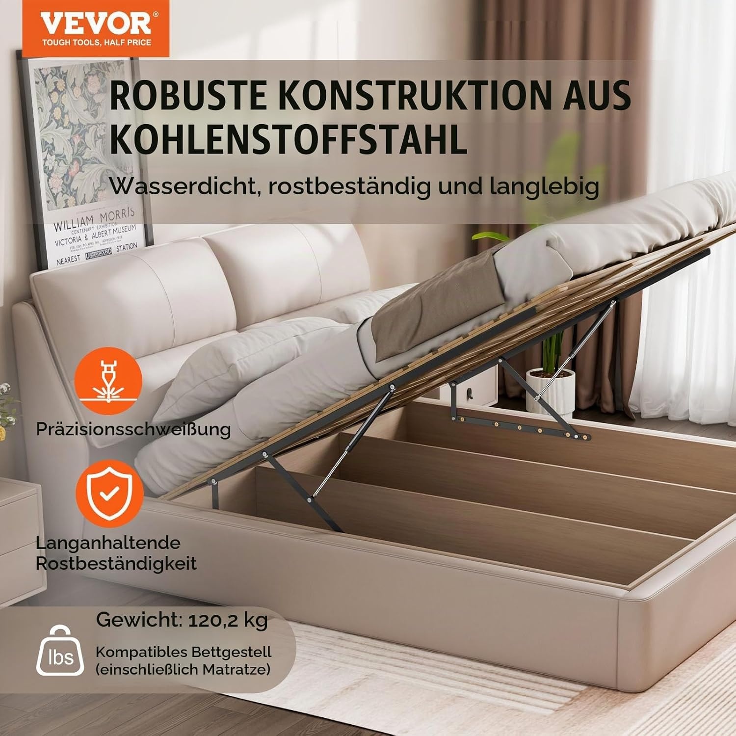 Bett-Hebemechanismus 150x200cm - Pneumatisches System - Jetzt bis zu 32% Rabatt