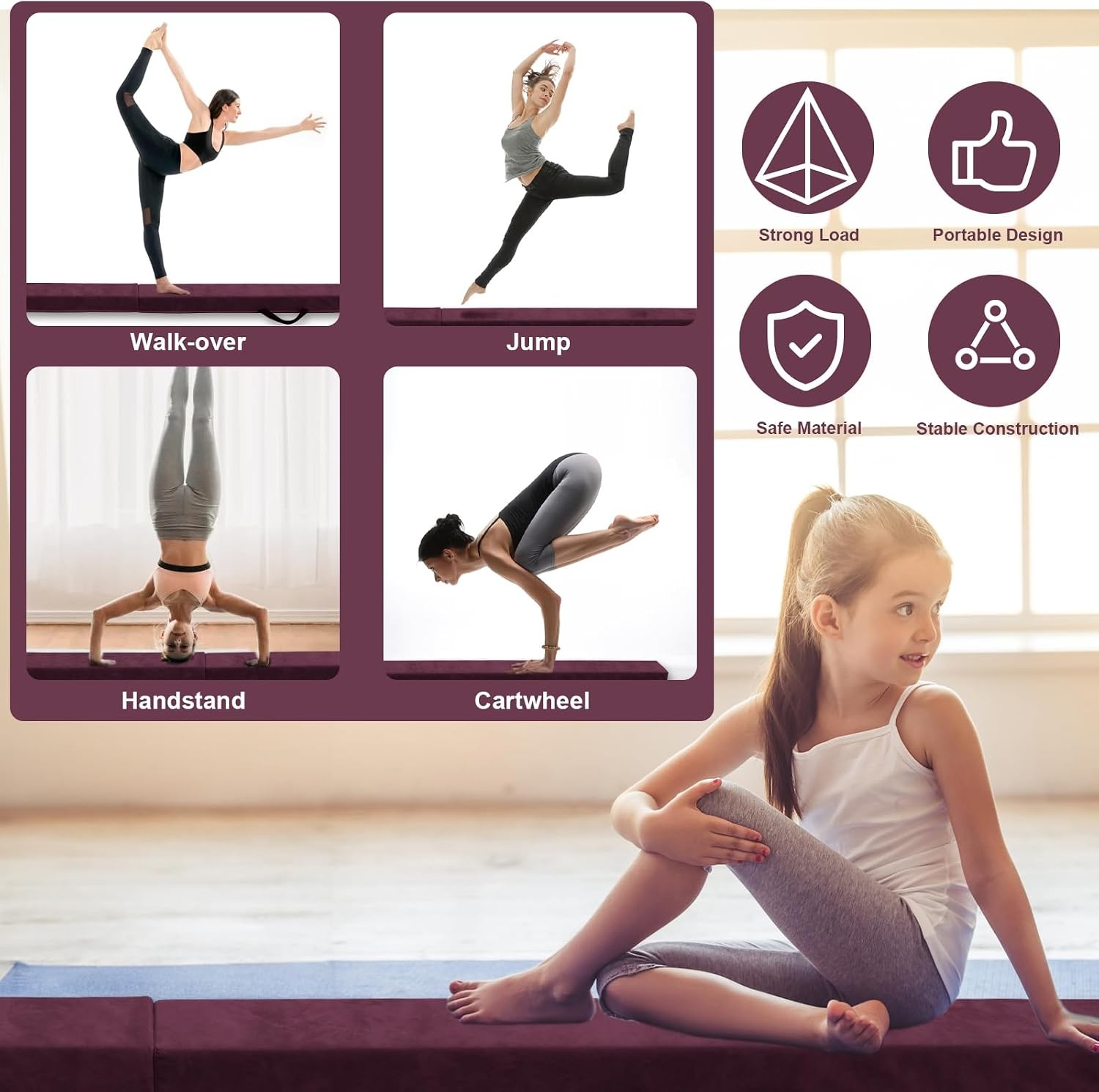 Klappbarer Gymnastikbalken 240 cm - Lila - Turngerät für Kinder bis zu 34% Rabatt