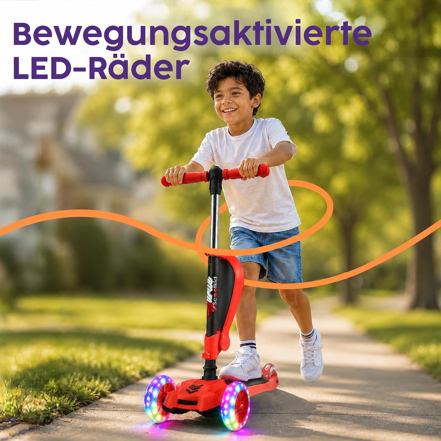 3-Rad Kinderroller mit Sitz & LED, höhenverstellbar, Rot - bis zu 33% Rabatt