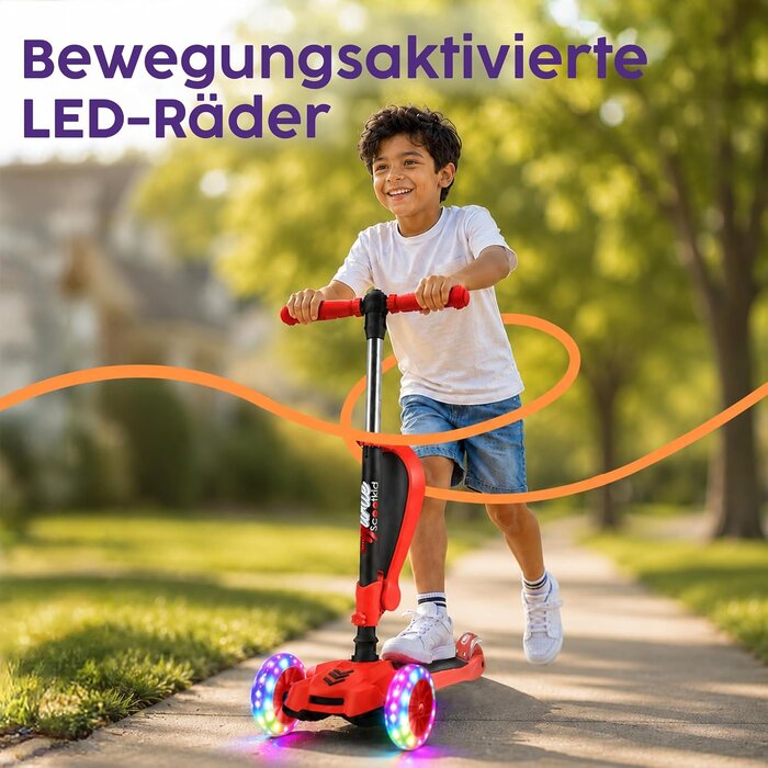 3-Rad Kinderroller mit Sitz & LED, höhenverstellbar, Rot - bis zu 33% Rabatt