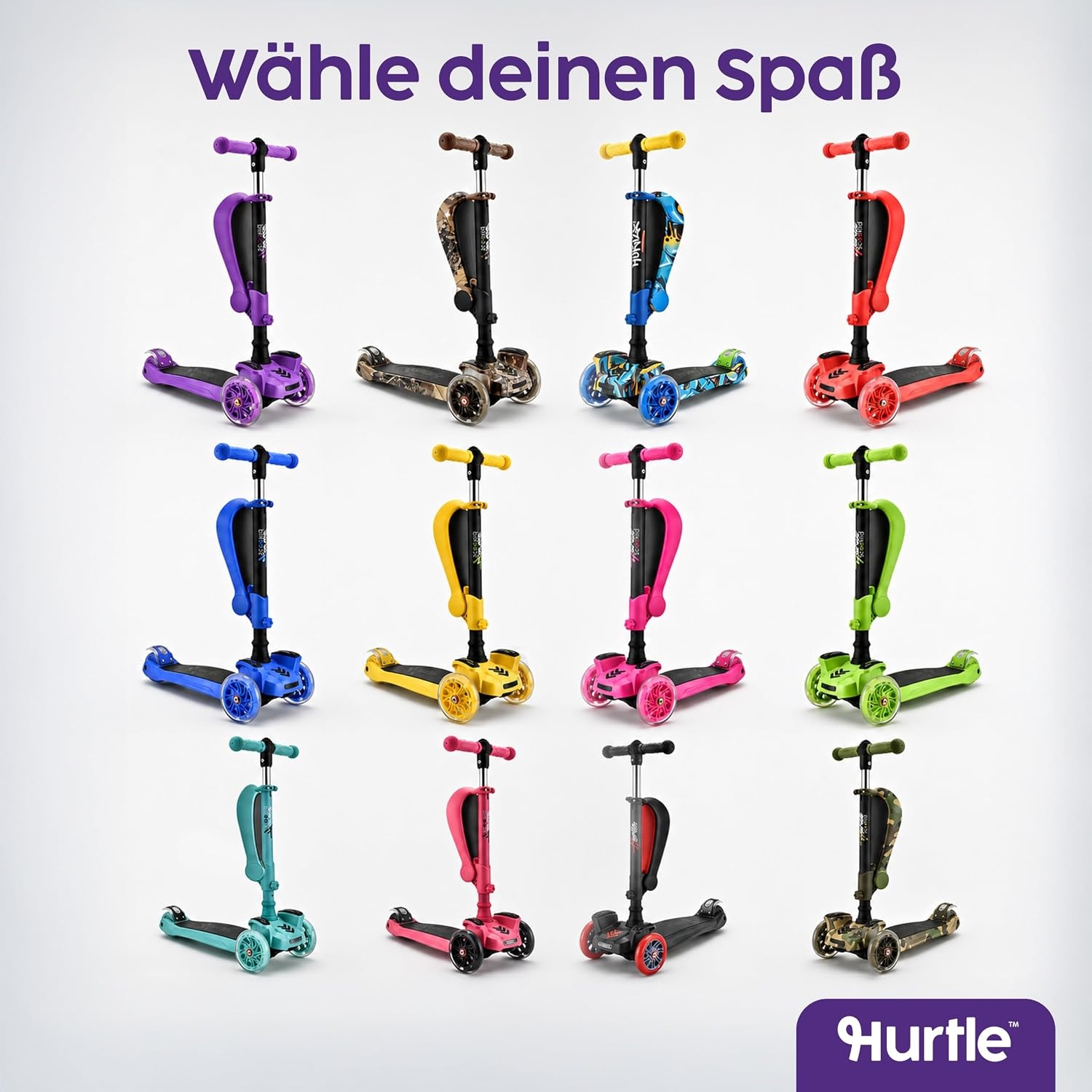 3-Rad Kinderroller mit Sitz & LED, höhenverstellbar, Rot - bis zu 33% Rabatt